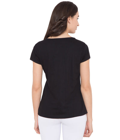 American-Elm American-Elm Black Slim Fit Round Neck Printed T-Shirt for Women Hapuka T Shirt Women