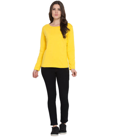 American-Elm Cotton Yellow Long Sleeve Tshirt for Women Western Wear, Slim Fit