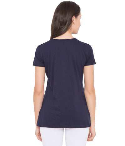 American-Elm Couple Dark Blue Love Printed Cotton T-Shirt