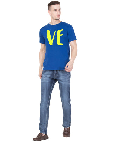 American-Elm Couple Love Printed Blue Stylish Round Neck Half Sleeve T-Shirt