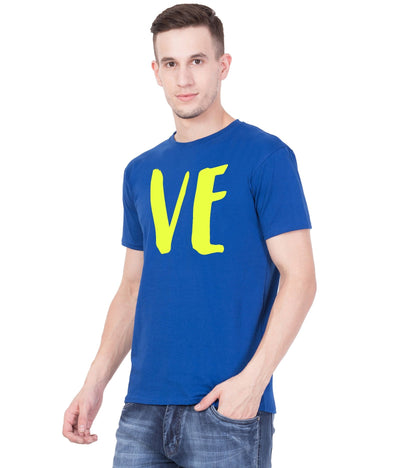 American-Elm Couple Love Printed Blue Stylish Round Neck Half Sleeve T-Shirt
