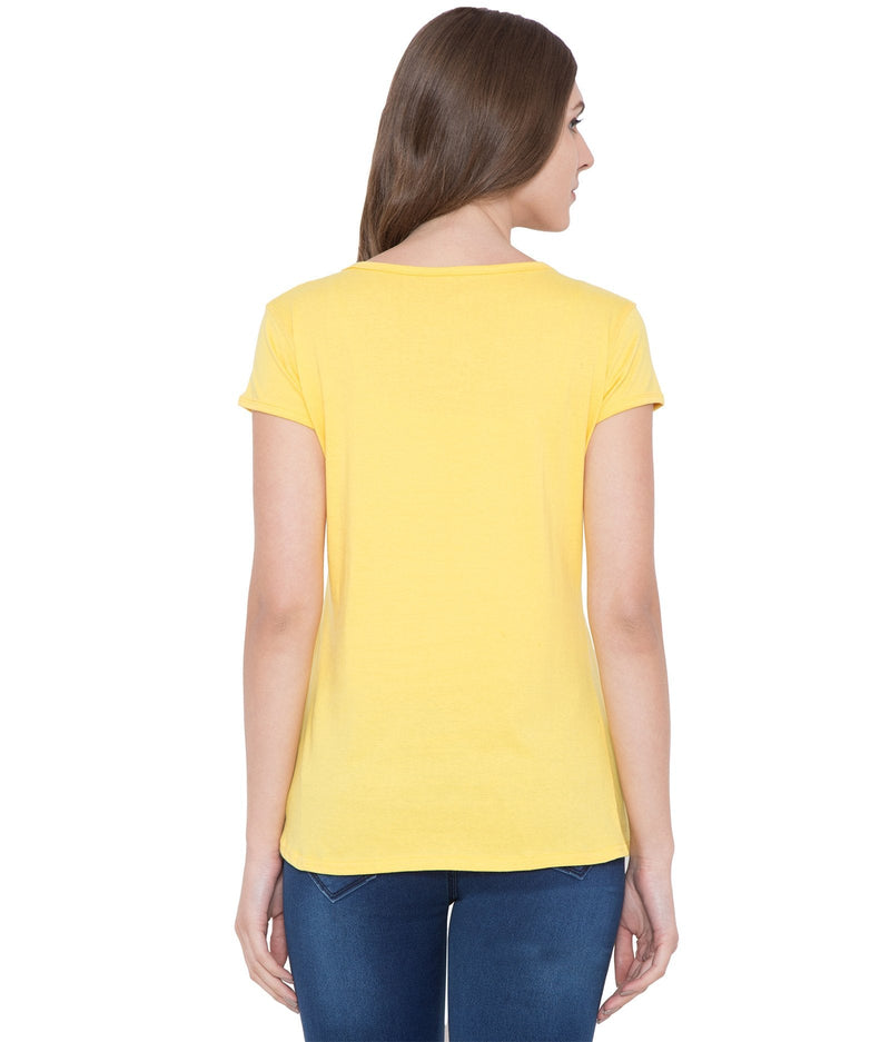 American-Elm Couple Love Printed Cotton Round Neck Yellow T-Shirt