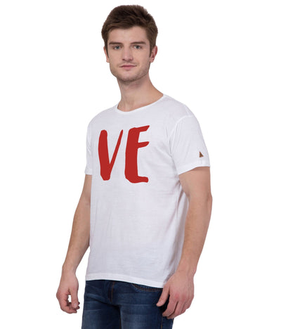 American-Elm Couple Love Printed Cotton White Slim Fit T-Shirt