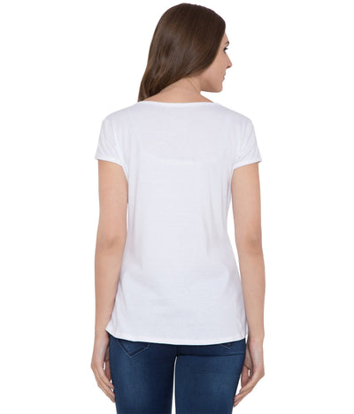 American-Elm Couple Love Printed Cotton White Slim Fit T-Shirt
