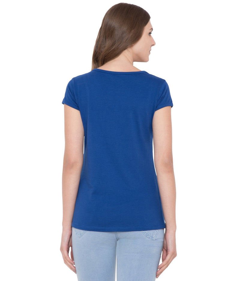 American-Elm Couple Love Royal Blue Cotton Printed Round Neck T-Shirt
