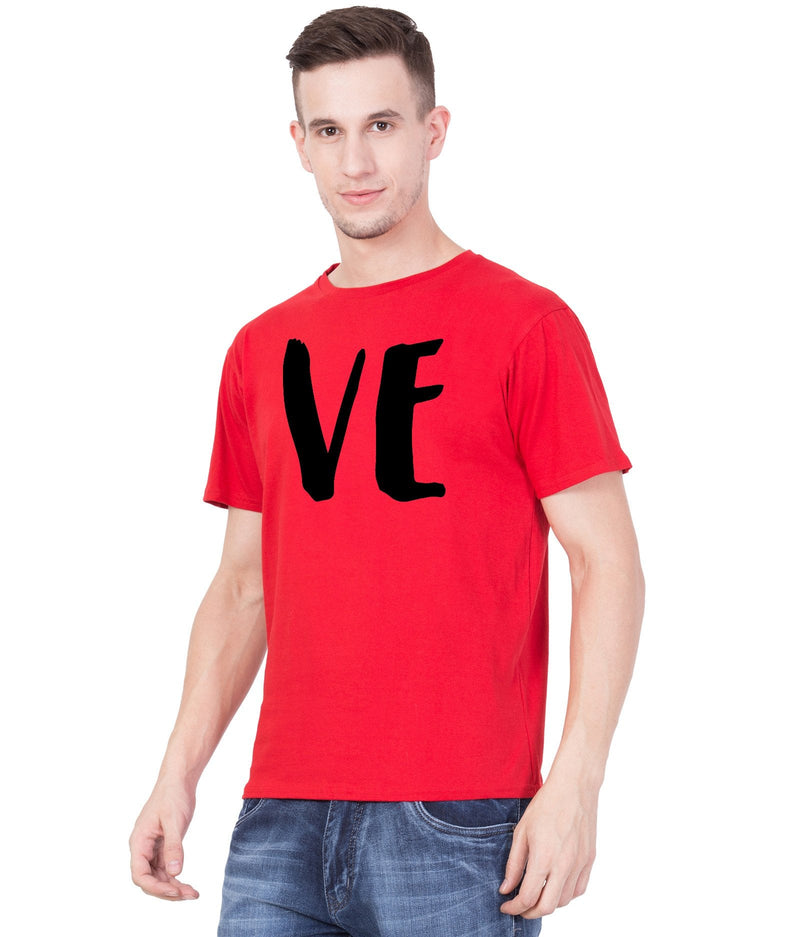 American-Elm Couple  Red Cotton Love Printed Half Sleeve T-Shirt