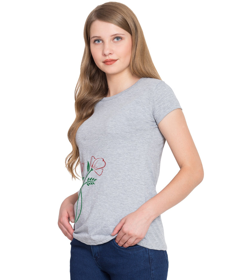 American-Elm American-Elm Flower Printed Half Sleeves Tshirts for women Western Wear, Round Neck Women Cotton T-Shirt Hapuka T Shirt Women