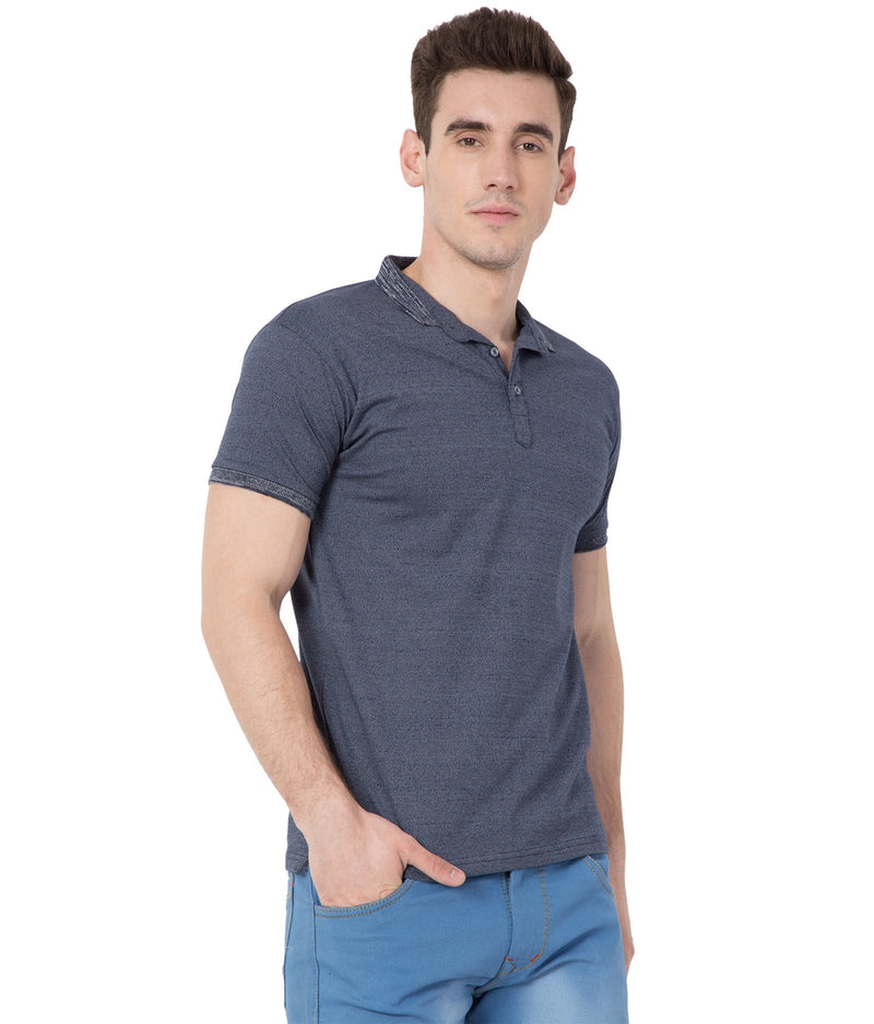 American-Elm American-Elm Men Navy Blue Polo Neck Half Sleeve Solid T-Shirt Hapuka T Shirt-Men
