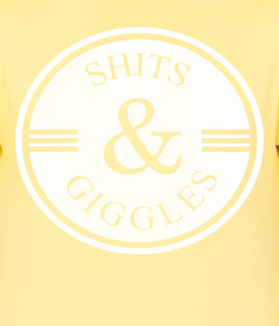 American-Elm Men's Yellow Cotton White Colour Shits & Giggles Printed Half Sleeve Slim Fit T-Shirt