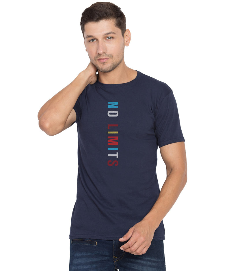 American-Elm American-Elm Navy Blue Cotton Printed Tshirt for Men Half Sleeves Hapuka T Shirt-Men
