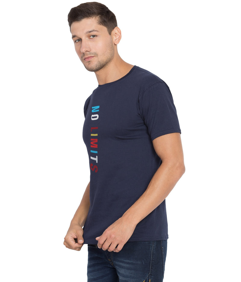 American-Elm American-Elm Navy Blue Cotton Printed Tshirt for Men Half Sleeves Hapuka T Shirt-Men