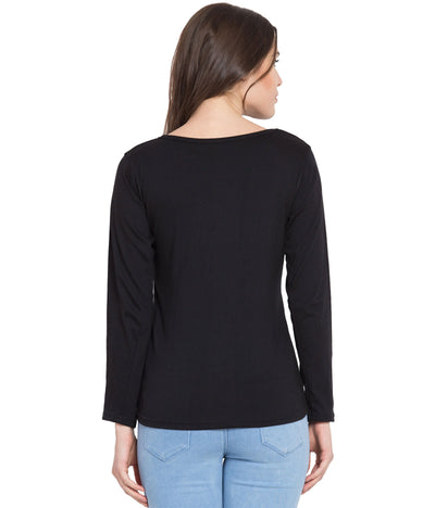 American-Elm American-Elm Printed Cotton Black Full Sleeves T-Shirt for Women Western Wear Hapuka T Shirt Women