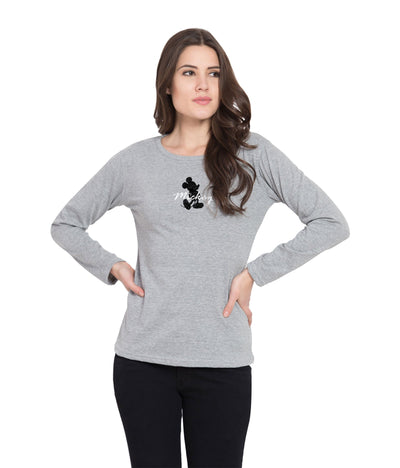 American-Elm American-Elm Printed Cotton Light Grey Full Sleeves T-Shirt for Women Western Wear Hapuka T Shirt Women