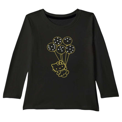 American-Elm Round Neck Full Sleeves Cotton Printed T-Shirt for Little Girls | Cartoon Printed T-shirt for Kids