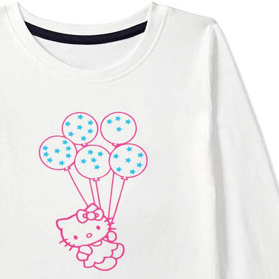 American-Elm White Coloured Full Sleeves Multicoloured Cartoon Printed T-shirt for Girls | Cartoon Print T-Shirt for Kids