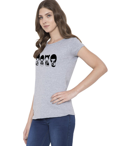 American-Elm American-Elm Women's Light Grey Half Sleeves Cotton Doll Printed T-Shirt Hapuka T Shirt Women