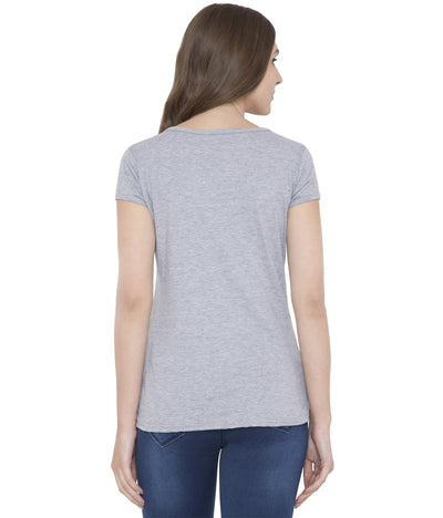 American-Elm American-Elm Women's Light Grey Half Sleeves Cotton Doll Printed T-Shirt Hapuka T Shirt Women