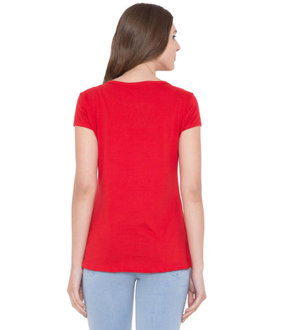 American-Elm American-Elm Women's Red Cap Sleeves Slim Fit Printed T-Shirt Hapuka T Shirt Women