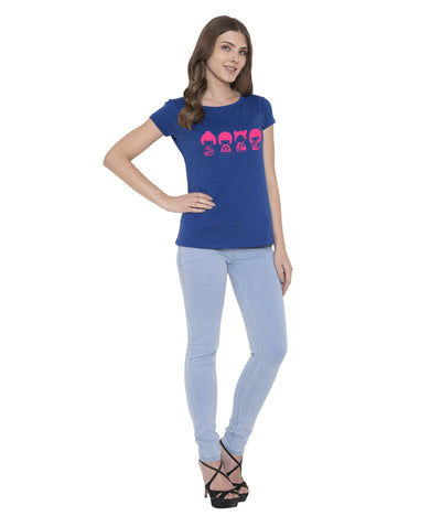 American-Elm American-Elm Women's Royal Blue Round Neck Cotton Printed T-Shirt Hapuka T Shirt Women