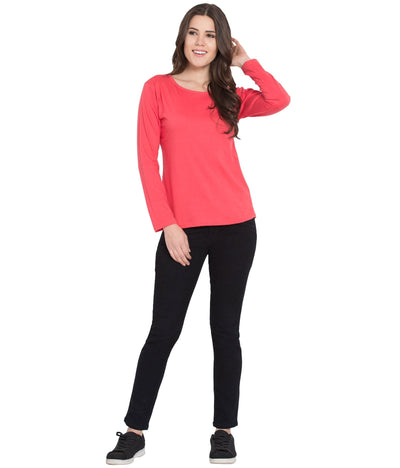 American-Elm Women's Tshirts Stylish Pink Full Sleeves Tshirts for Women Slim Fit
