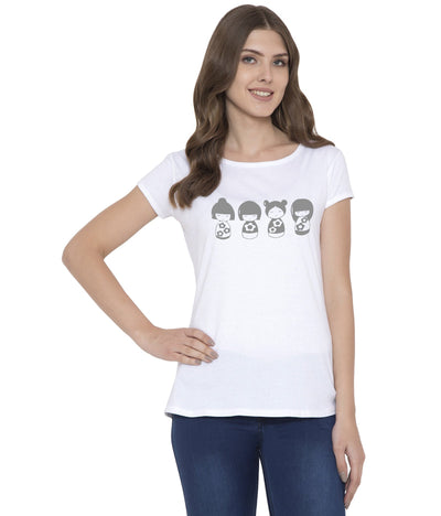 American-Elm American-Elm Women's White Round Neck Doll Printed T-Shirt Hapuka T Shirt Women