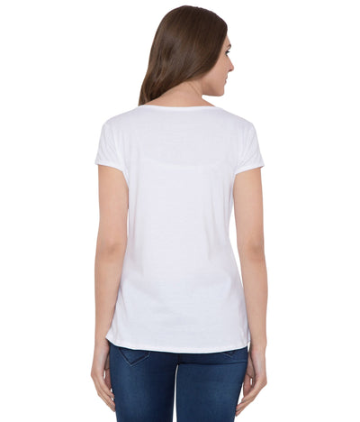 American-Elm American-Elm Women's White Slim Fit Cap Sleeves Printed T-Shirt Hapuka T Shirt Women