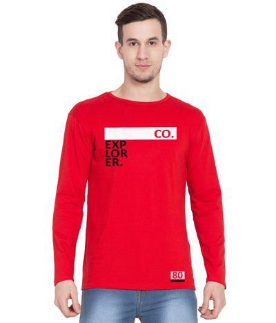 American-Elm AmericanElm Red Printed Cotton Round Neck T-shirts for Men Full sleeves- Explorer 80 Hapuka T Shirt-Men