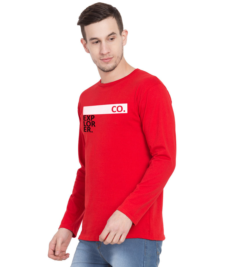 American-Elm AmericanElm Red Printed Cotton Round Neck T-shirts for Men Full sleeves- Explorer 80 Hapuka T Shirt-Men