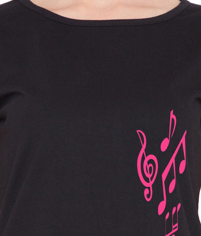 Cliths Cliths Musical Women's Black Round Neck Cotton Printed T-Shirt Hapuka T Shirt Women