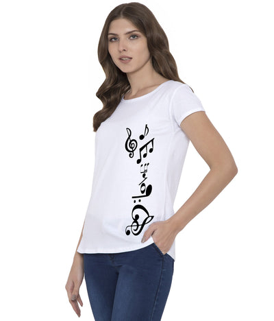 Cliths Cliths Musical Women's White Round Neck Cotton Printed T-Shirt Hapuka T Shirt Women