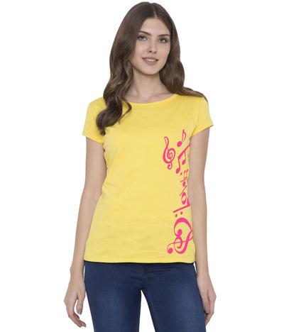 Cliths Cliths Musical Yellow Slim Fit Cotton Printed T-Shirt for Women Hapuka T Shirt Women
