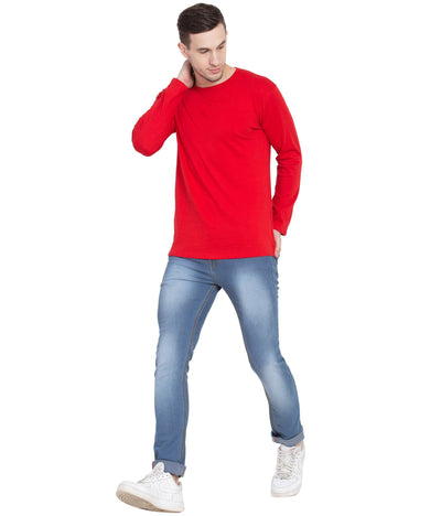 Cliths Red Tshirts For Mens Full Sleeve Cotton Round Neck tshirts