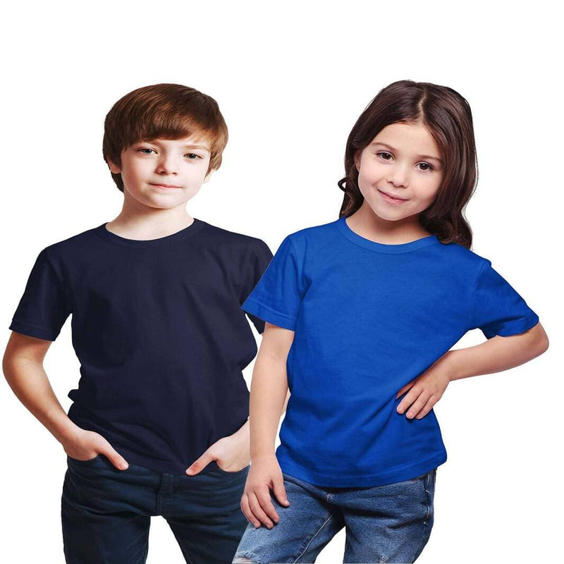 Haoser Boys & Girls Combo Set Dark Blue and Light Blue Cotton Solid Stylish Half Sleeve T-Shirts
