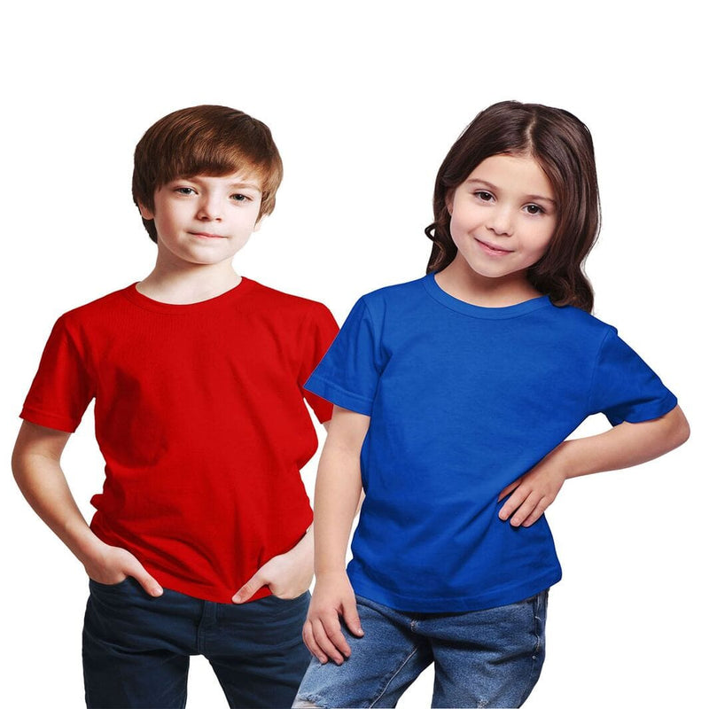 Haoser Boys/ Girls Cotton Solid Stylish Round Neck/ Regular fit T-Shirt Combo Pack - (Red/ Royal Blue)