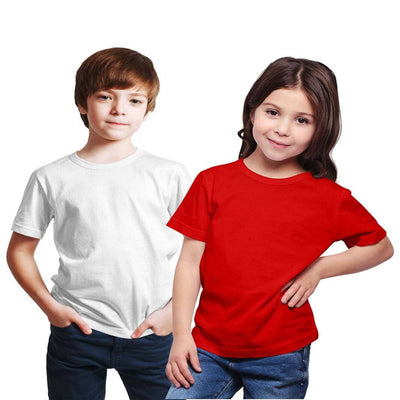 Haoser Combo Pack Brother and Sister Cotton Solid Stylish T-Shirt White/ Red