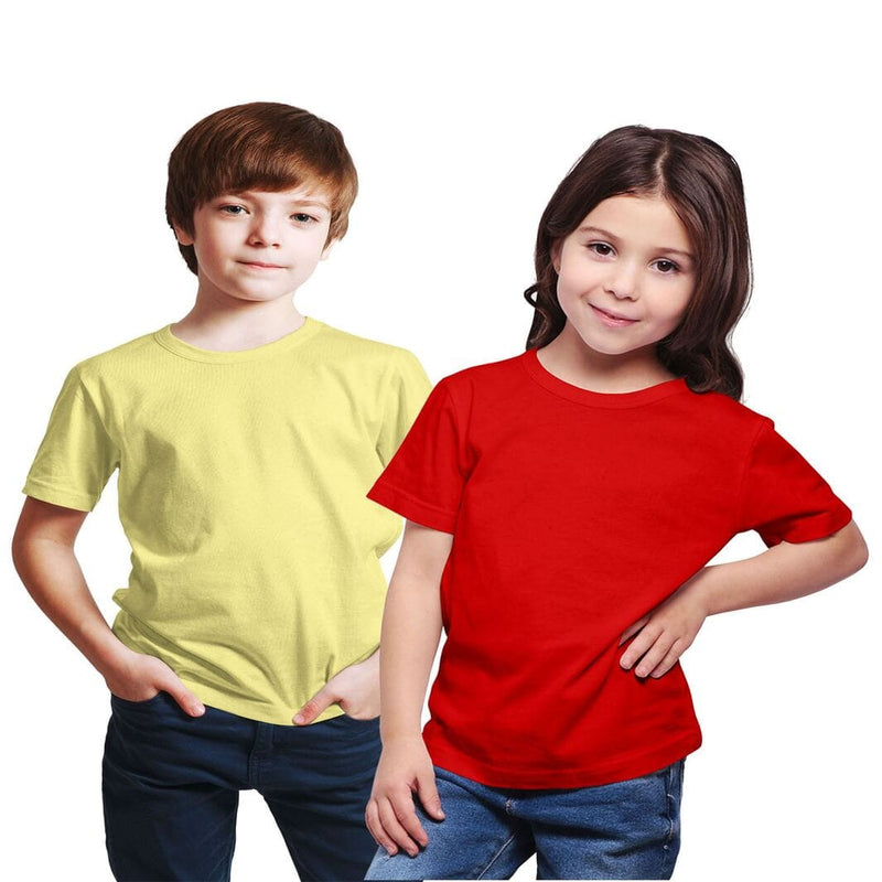 Haoser Combo Pack Yellow/ Red Cotton Solid Stylish Regular fit, Half Sleeve T-Shirt for Brother/ Sister