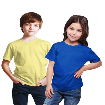 Haoser Combo Pack Yellow/ Royal Blue Cotton Solid Stylish Regular fit/ Round NeckT-Shirt for Boys/ Girls