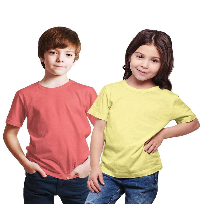 Haoser Orange/ Yellow Combo Pack Cotton Solid Stylish Round Neck/ Half Sleeve T-Shirt for Boys and Girls