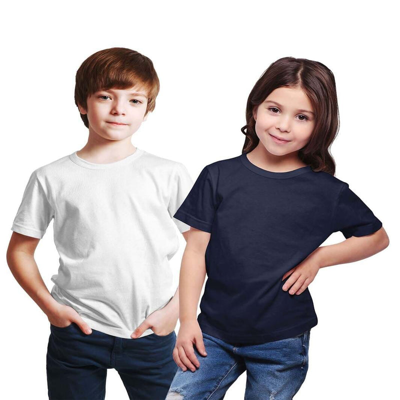 Haoser White/ Navy Blue Solid Cotton Stylish Brother and Sister Combo Pack T-Shirt