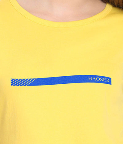Haoser Haoser Women's Yellow Stylish Round Neck Printed T-Shirt Hapuka T Shirt Women