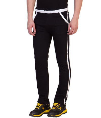 American-Elm American-Elm Mens Black Premium Slim Fit Track Pants - Athletic Jogger Bottom with Side Taping Hapuka Track Pant & Joggers- Men