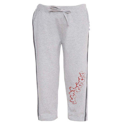 American-Elm Red Stylish Heart Printed Light Grey Cotton Regular Fit Track pants for Kids | Girls Track pant for 2 years to 11 years