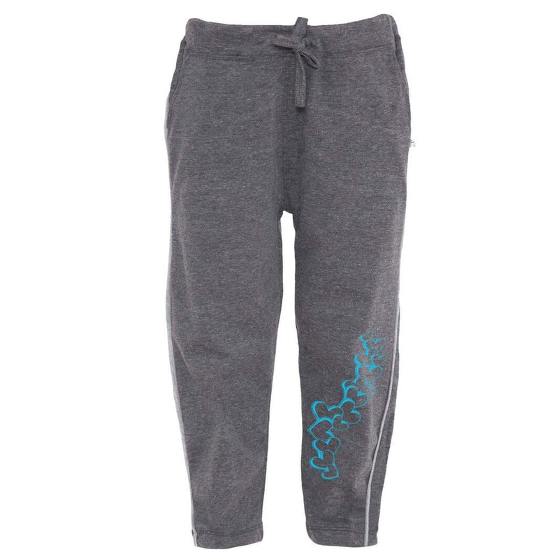 American-Elm Sky Blue Heart Printed Dark Grey Cotton Regular Fit Track pants for Kids | Girls Track pant for 2 years to 11 years