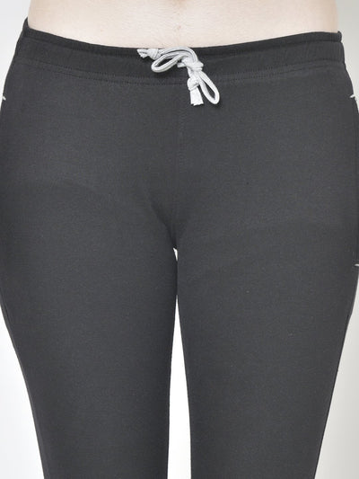 American-Elm American-Elm Women's Black Solid Slim Fit Cotton Track Joggers / Track Pants Hapuka Track Pant & Joggers-Women