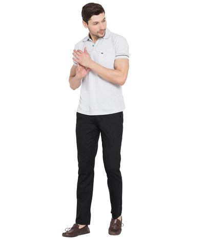 American-Elm Black Casual Trouser for Men/ Cotton Slim Fit Stretchable Chinos for Men
