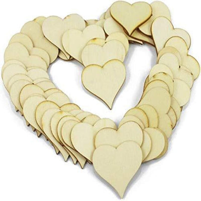 AmericanElm 2-Inch Unfinished Wooden Heart Blank Wood Cutout Heart Slices Discs DIY Crafts - Pack of 100