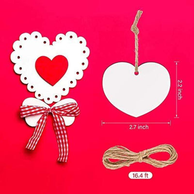 American-Elm Unfinished Craft Wood Canvas Boards for Valentine's Day Wedding (12 Pieces), Sublimation Blank Ornaments Valentines Day Heart Wooden MDF Board.