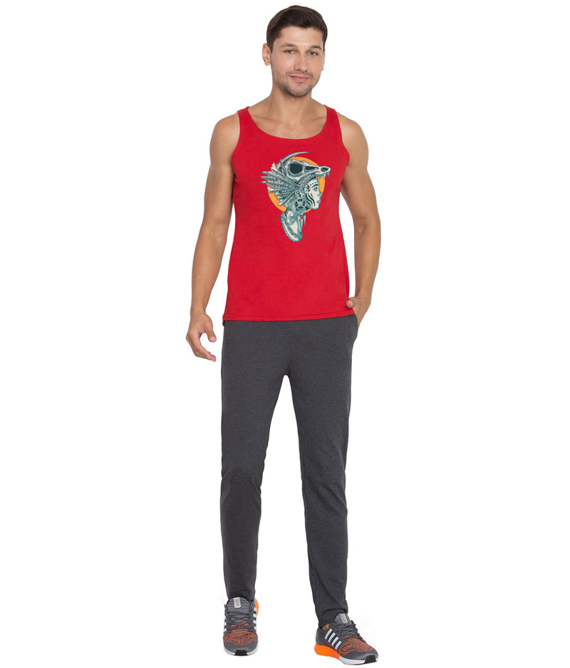 American-Elm American-Elm Men Red Slim Fit Cotton Printed Vests Use For Gym & Running | Gym T-Shirt for Men Hapuka Mens-Vests