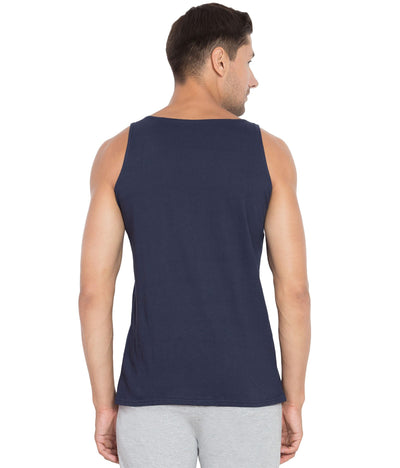 Cliths Cliths Men's Navy Blue Solid Round Neck Sleeveless Vest For Gym Hapuka Mens-Vests