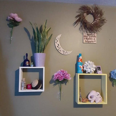Haoser Pine MDF Wood floral Moon Wall Decor, Crystal Display helves for Home , Bedroom , Nursery , Dorm , Cabin , Laser cut  Moon